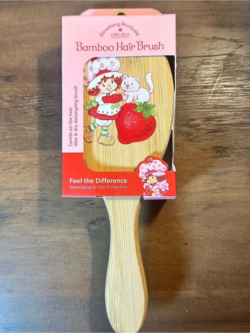 STRAWBERRY SHORTCAKE Celavi Bamboo Hair Brush Detangling & Hair Protection- NEW